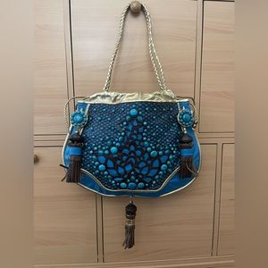 Unique Style ! Unlike other 😊Blue and gold  shoulder bag.Hardly used.Like new